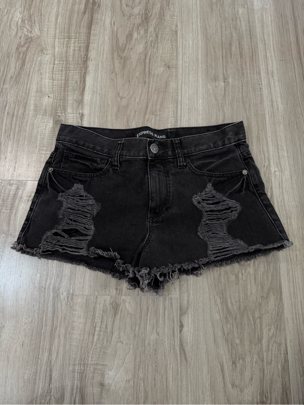 Women’s Express Black Distressed Denim Shorts